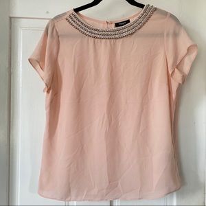 Beaded Neckline Pink Top